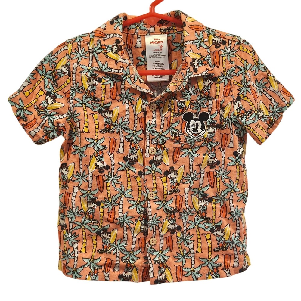 Disney Junior Mickey Mouse Boys 3T Linen Blend Tropical Surf Button Front Shirt